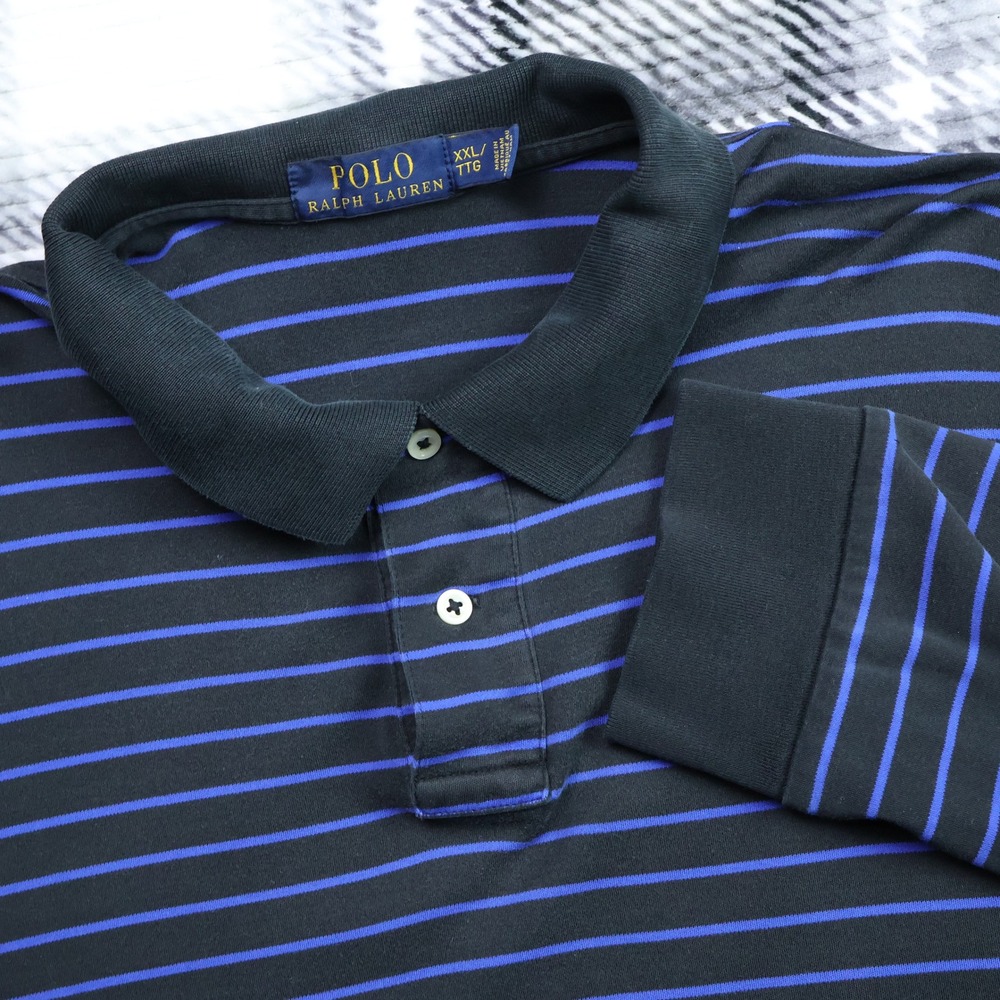 Polo Ralph Lauren Striped Long Sleeve Rugby Polo Shirt XXL Black Blue Pony Logo